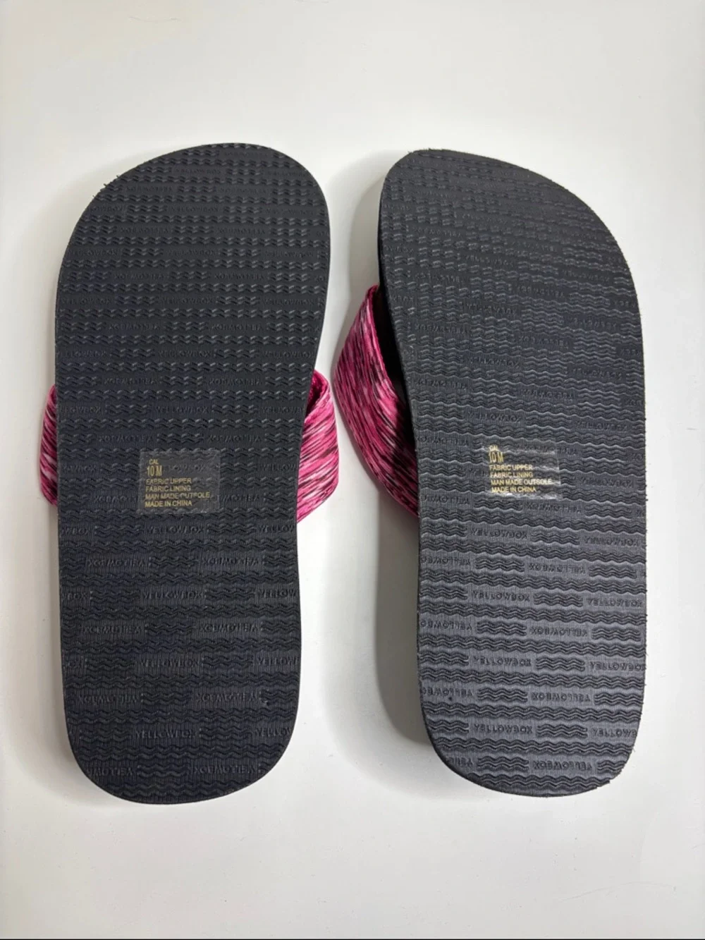 Yellow Box size 10M Pink Fabric Wedge Thong Sandals with Black Footbed - Picture 6 of 9